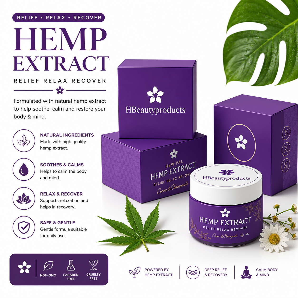 Hemp Extract Relief Cream – Soothing Body Balm for Relaxation & Recovery (100g)