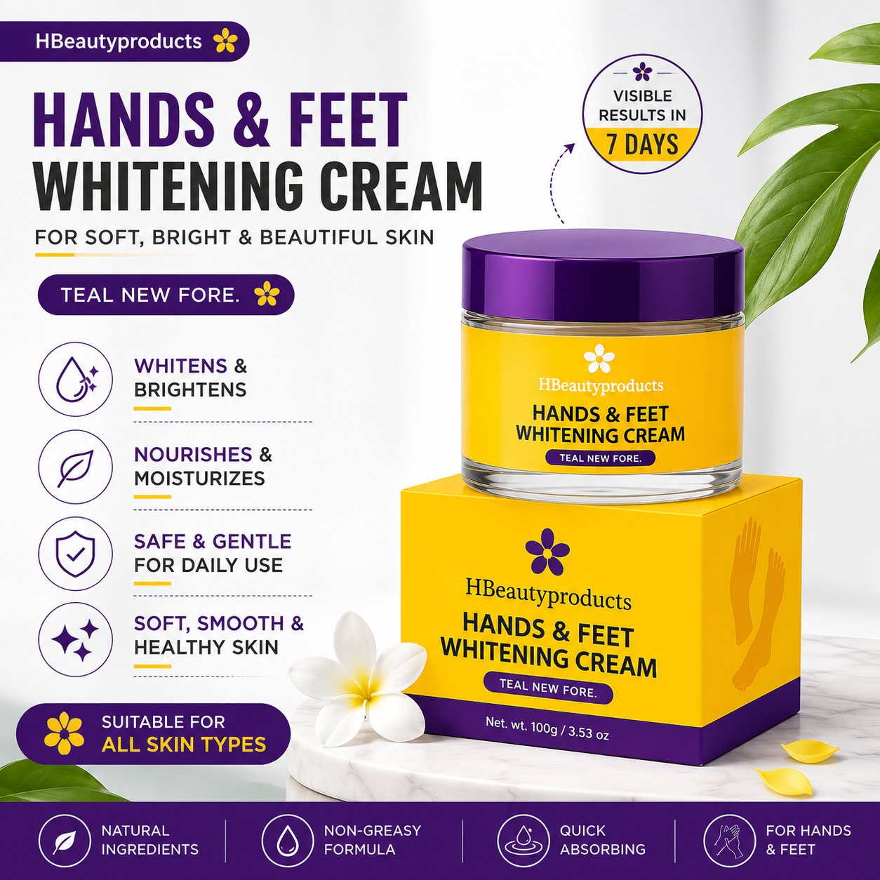 Hands & Feet Whitening Cream – Brightening & Deep Moisturizing Cream (100g)